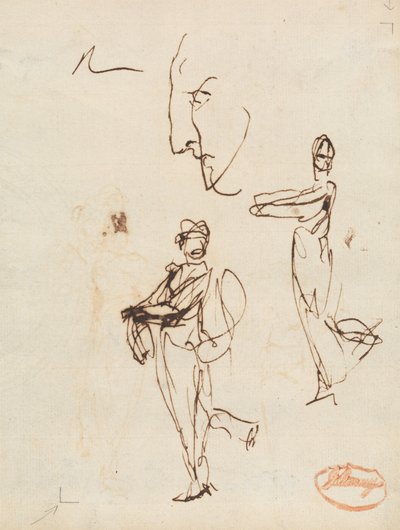 Study of Two Figures and a Face by George Romney